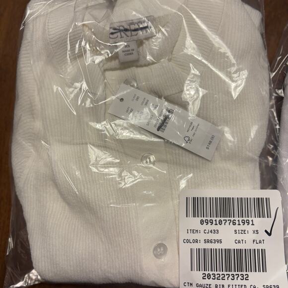 J Crew Ruffle Cardigan XS NWT White Sweater Gauze CJ433 J.Crew Ribbed - Picture 6 of 6